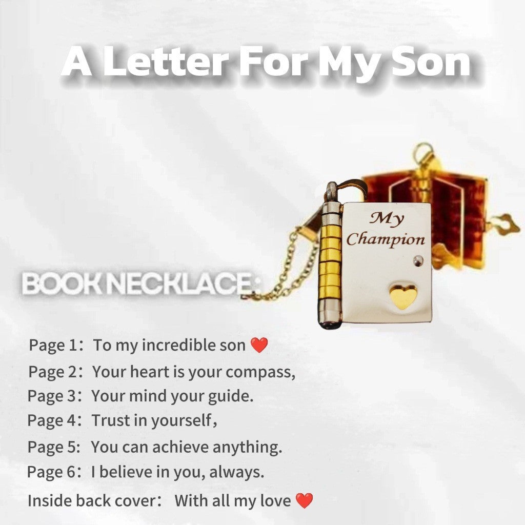 My Champion book locket for a son with the seven engraved pages listed