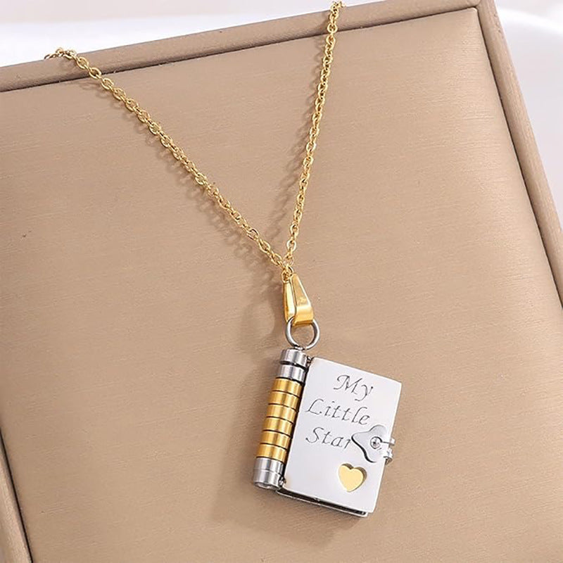Gold My Little Star book locket on its chain